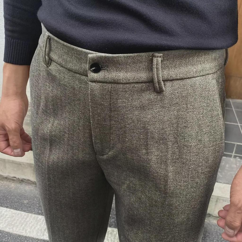 Men's Slim-Fit Wool Tweed Trousers - Retro European Style