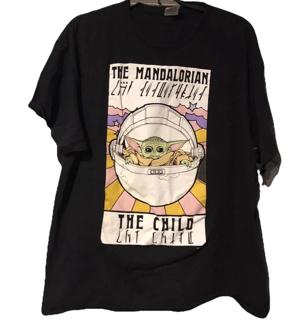 Star Wars The Mandalorian Shirt XL Black The Child Baby Yoda Aurebesh Graphic Unisex T-Shirt XXL