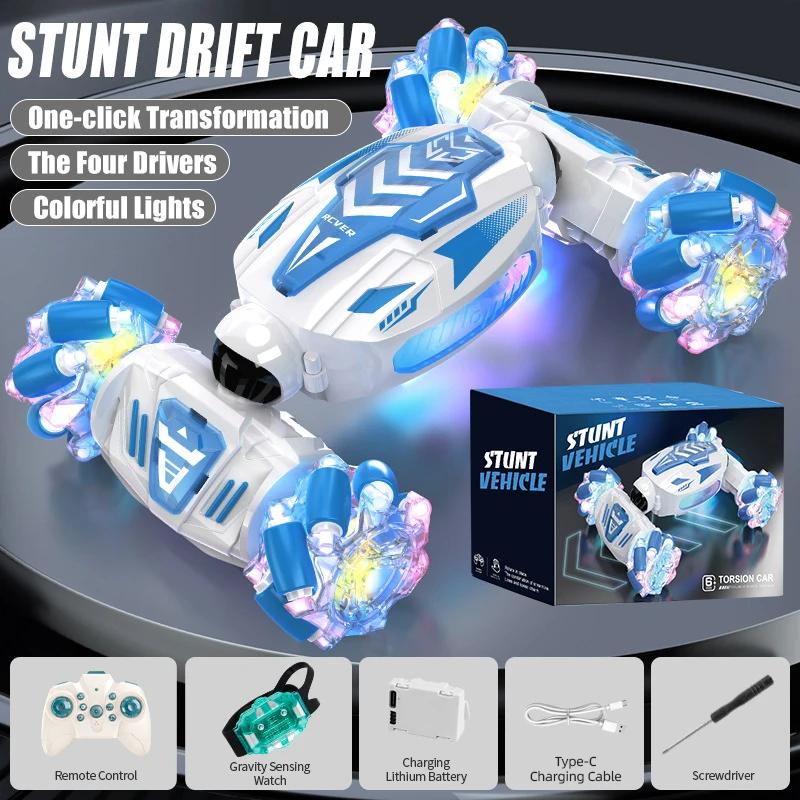 RC Mini Twist Cars Side Drift Climbing Vehicle Dual Remote Control Electric Car Lights Music Stunt Toys for Kids Girls Boys Gift
