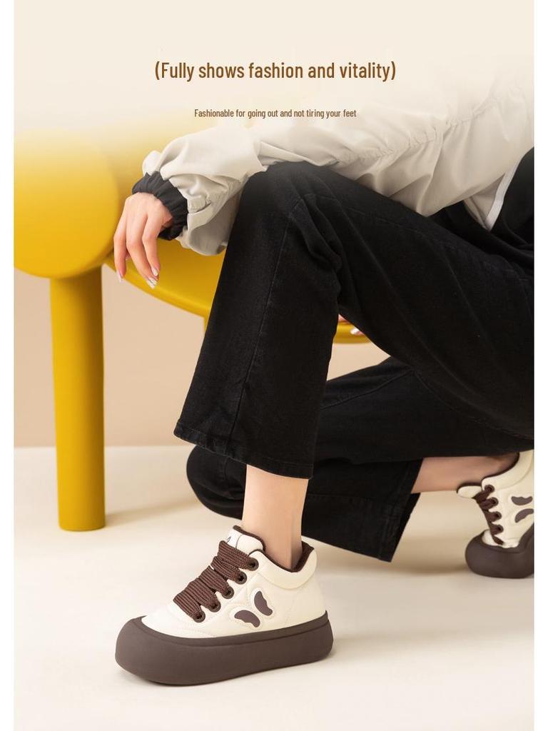 Women's 2025 Winter Plus Velvet High-Top Sneakers LF8706: Fashionable, Versatile, Thick-Soled Casual Shoes
