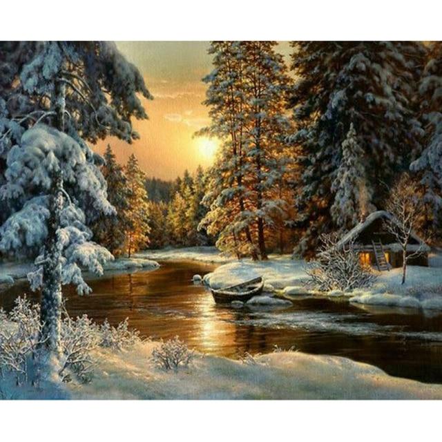 5D Diamond Painting Landscape Diamond Embroidery Sale Full Square Round Diamond Mosaic Winter Snow Scenery New Year Decoration