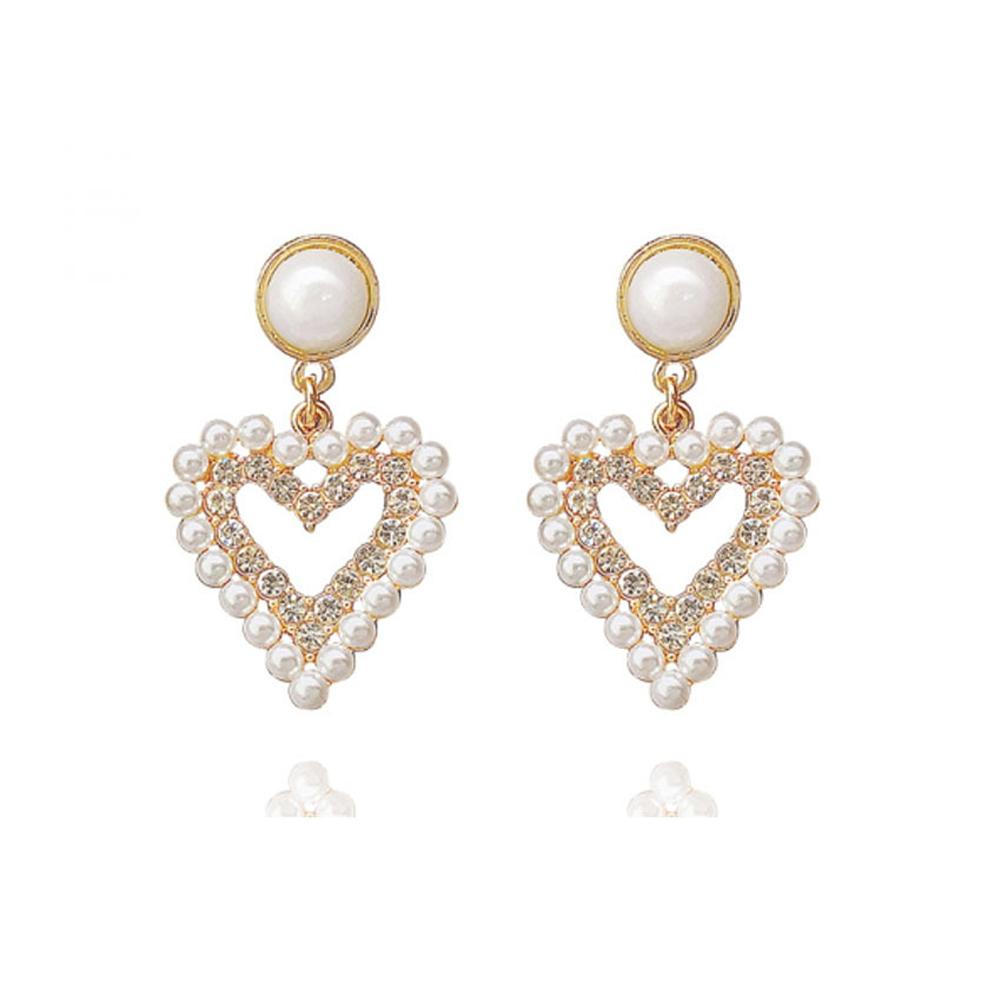 

1 Pair of Women s Earrings Golden Love-heart Shape Pearl Earrings Golden #1
