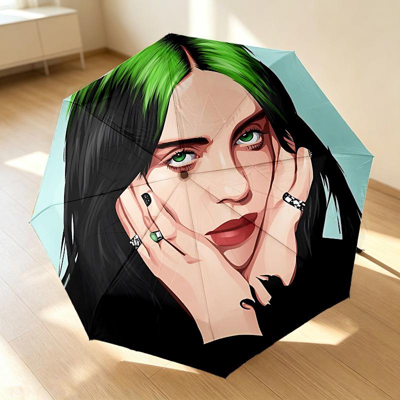 Green Hair Style 8 Ribs 3Fold Black Glue Uv Protection Umbrella Sun Protection Rainproof Compact Folding Umbrella For Travel Daily Use C923874