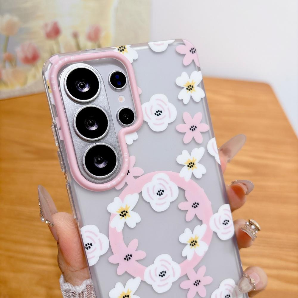 Cartoon Flower for Magsafe Case for Samsung Galaxy S26 S25 S23 Ultra S24 Plus Magnetic Wireless Charging Transparent Matte Cover