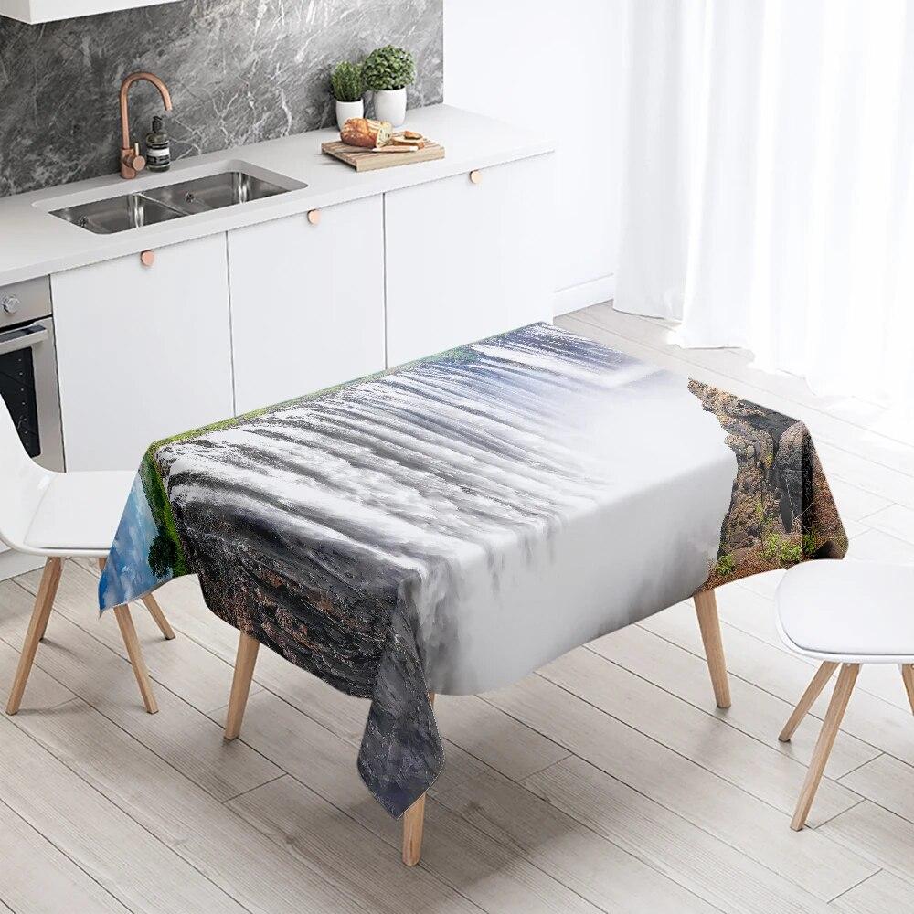 Waterfall Tablecloth Alpine Flowing Water Printed  Stain Resistant Waterproof Kitchen Table Home Decoration