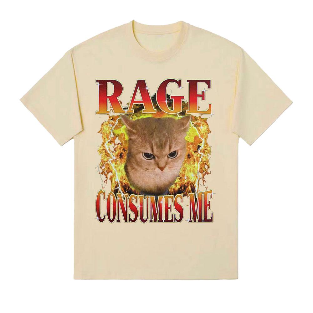 Anger drains my confusion Meme Fun T-shirt, Angry cat Fire T-shirt graphic men's T-shirt casual comic T-shirt