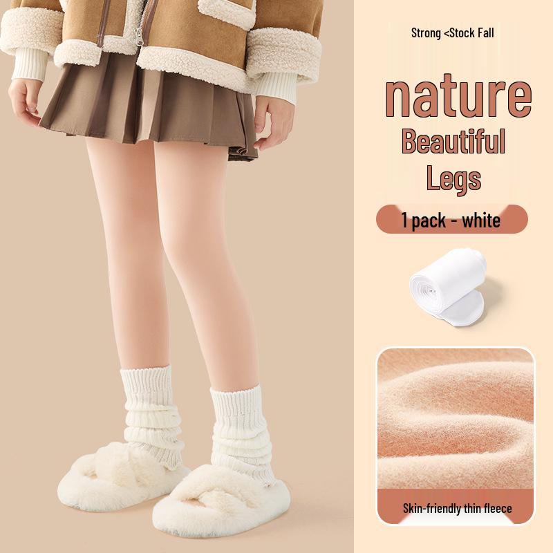 

Girls Winter Plus Velvet Skin Tone Pantyhose - Thickened Base Layer for Children S (Height 90-100CM/Age 3-5)