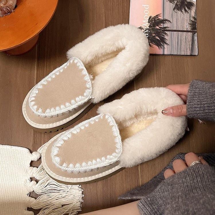 

Thick-soled snow boots women s winter 2024 woven casual warm cotton shoes one pedal Doudou shoes Mao Mao shoes 40 бежевий