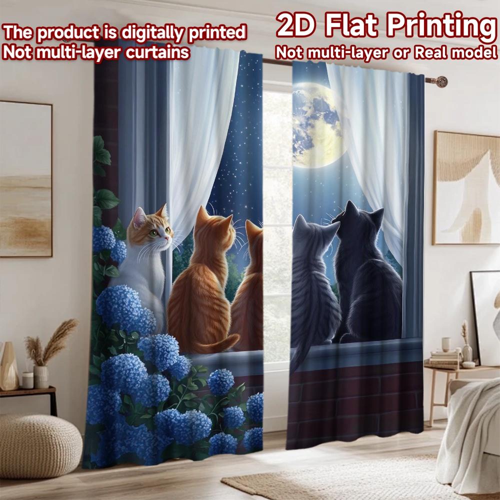 2D Flat Photography Backdrop Background Cloth Cats Gazing At Moon (2) 100% Polyester Festive Holiday Perfect for Suitable
