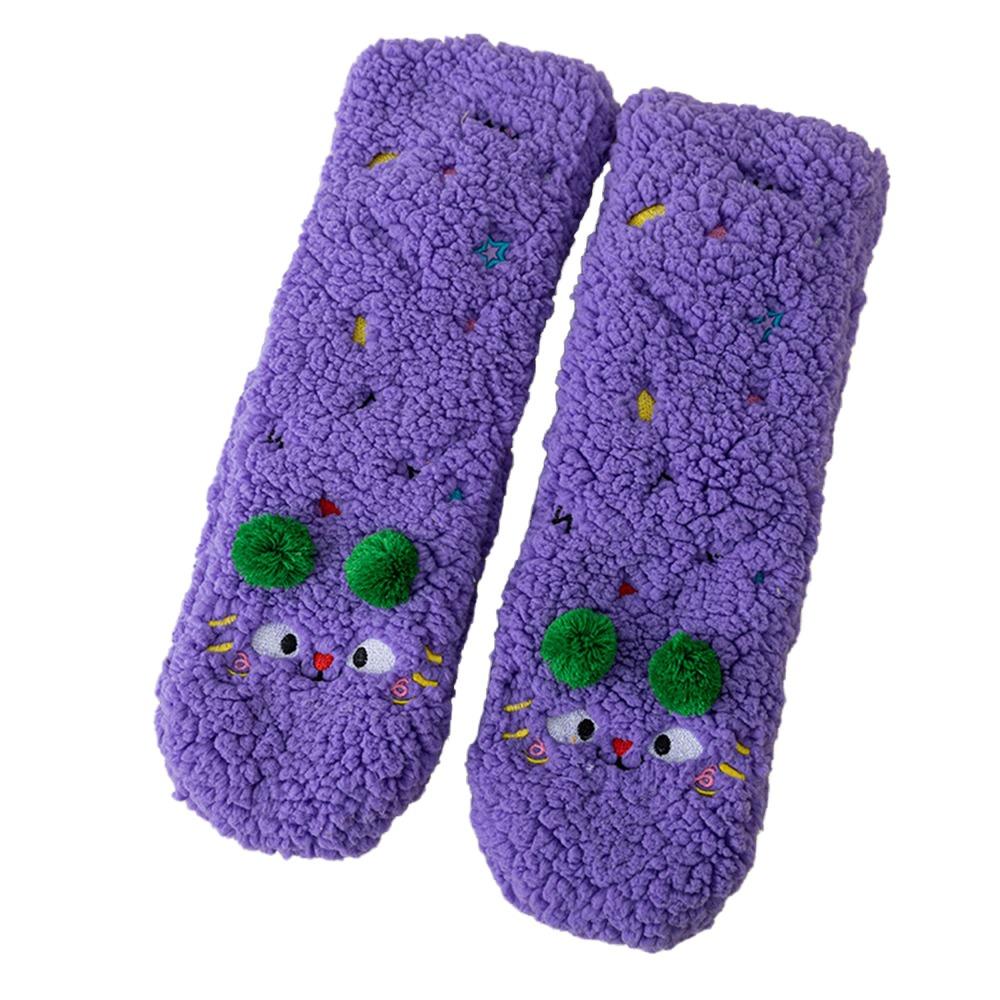 

1 пара Забавных Пушистых Носков из Кораллового Флиса, Утолщенные Плюшевые Повседневные Носки, Креативные Забавные Носки для Женщин фиолетовый