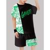 Boys' Fashionable 3D Printed Outdoor Casual Pullover, Short Sleeved Shorts Set