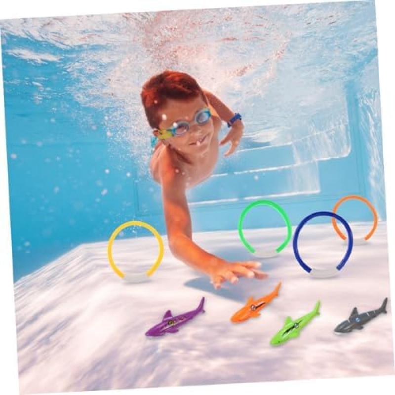 Toddmomy 8-Piece Underwater Dive Toy Set, Glowing Shark Dive Rings, Kids Swimming Pool Training Toys with Smooth Safe Edges