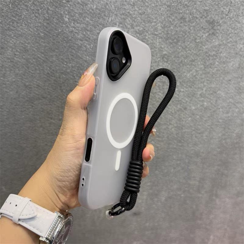 Candy Cute Skin Feel 2 in 1 Magnetic Phone Case for iPhone 11 12 13 14 15 16 17 Pro Max Plus Hand Wrist Strap Matte Cover