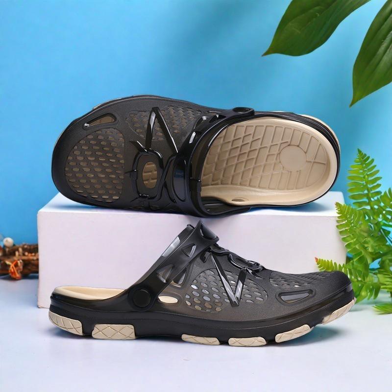Men's Large Size Closed-Toe Breathable Beach Sandals: Non-Slip, Thick Sole, Casual Summer Half-Slippers