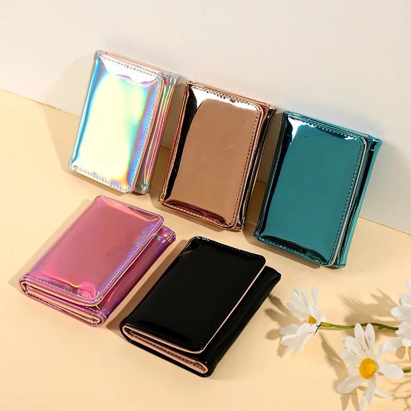 Three Fold Leather Small Slim Fashion Laser Women Wallet Multiple Card Slots Credit Card and ID Card Holder Women Wallet