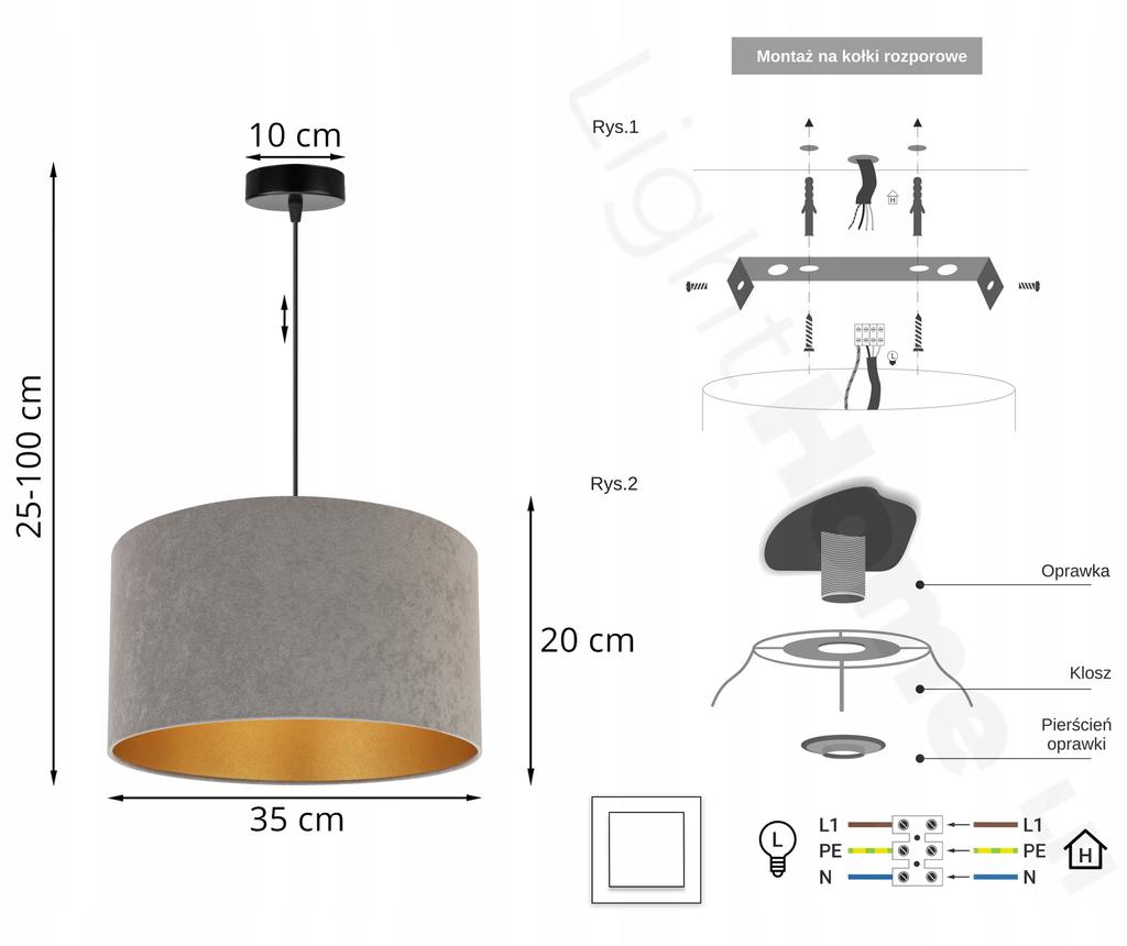 Hanging Lamp Ceiling Chandelier Golden Velvet Lampshade