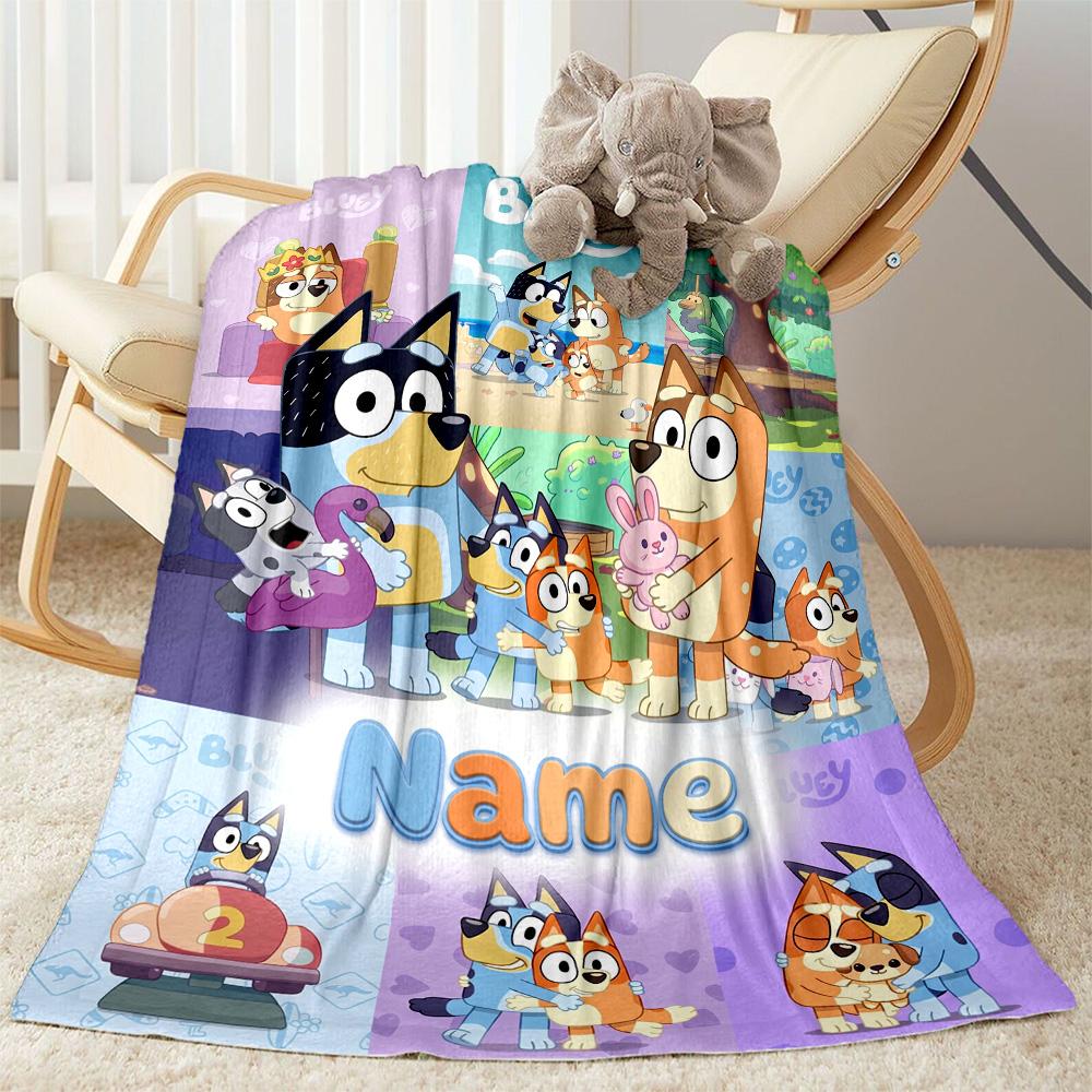 Bluey Family Adventure Customize Text Blanket Cozy Personalized Blanket Durable Comfort Perfect for Couch Home Decor Nap Picnics