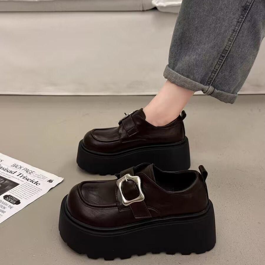 British Style Platform Retro Muffin Single Shoes Autumn New Fashionable Versatile Round Head Height Increase Small Leather Shoes
