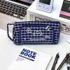 Cute Cat Lattice Pattern Pen Case With Fabric Material For Students And Girls