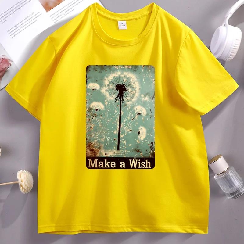 Vintage Dandelion Make A Wish T Shirt Unisex Unisex Casual Cotton Short Sleeve Round Neck Tshirts High Quality Oversized Clothes