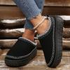 Fashion Chunky Platform Fluffy Slippers for Women Thick Bottom Non Slip Sports Plush Slippers Woman Winter Fashion Striped Cotton Shoes