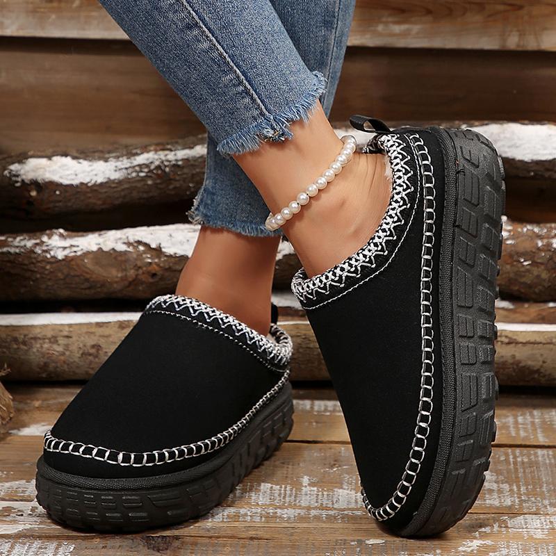 Fashion Chunky Platform Fluffy Slippers for Women Thick Bottom Non Slip Sports Plush Slippers Woman Winter Fashion Striped Cotton Shoes