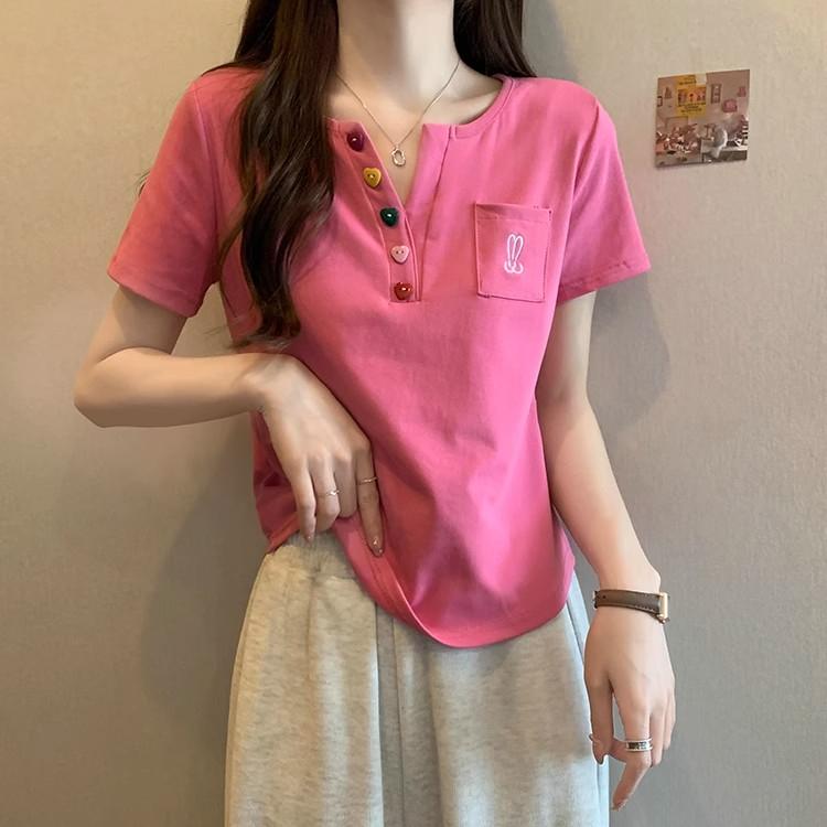 Summer Pure Cotton Irregular Solid T Shirts Women‘s V-neck Short-sleeve T-shirt Casual Slim Elastic Skinny Y2k Top Women Clothes