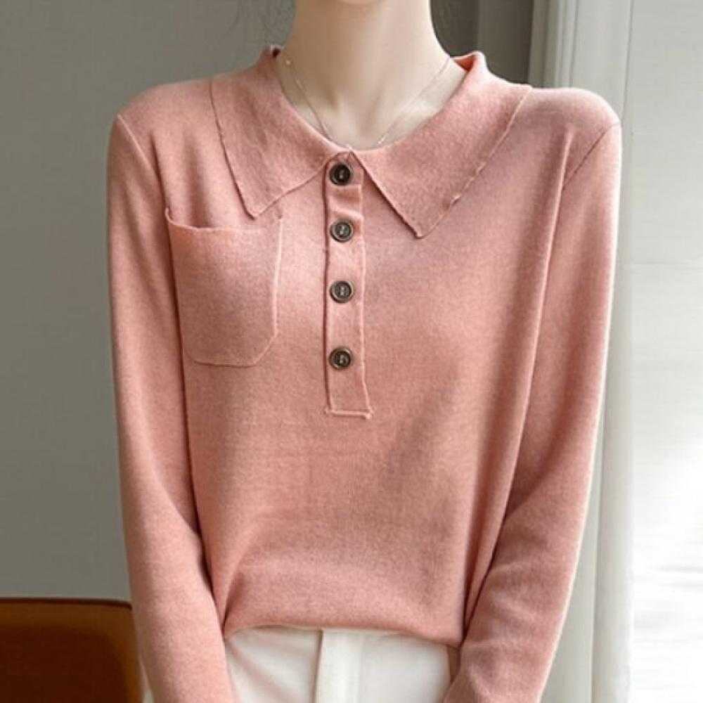 Navava Men Basic Long Sleeve Collar KniT T shirT Nk2336
