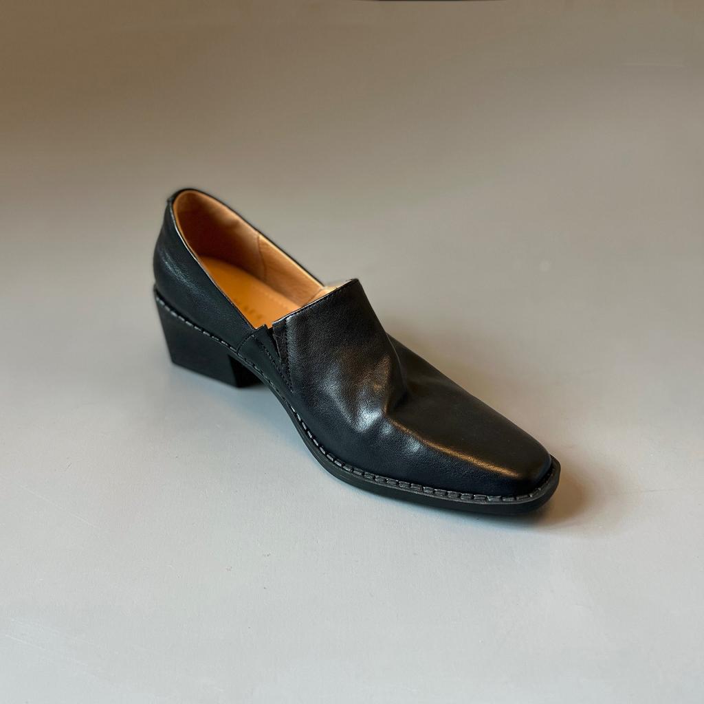 Cool handsome royal sister style temperament small leather shoes female personality square head thick heel one pedal loafers