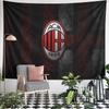 Black and red vertical stripes with a central oval AC Milan logo. Patterned tapestry for bedroom and living room home decor