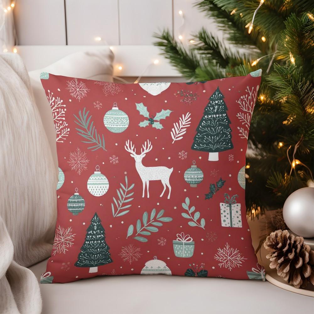 Home Decor Christmas Patterns Pillow: Deer & Tree Decor Pattern Cushion Cover Suitable for Sofa Bedroom Car Pillow Cover