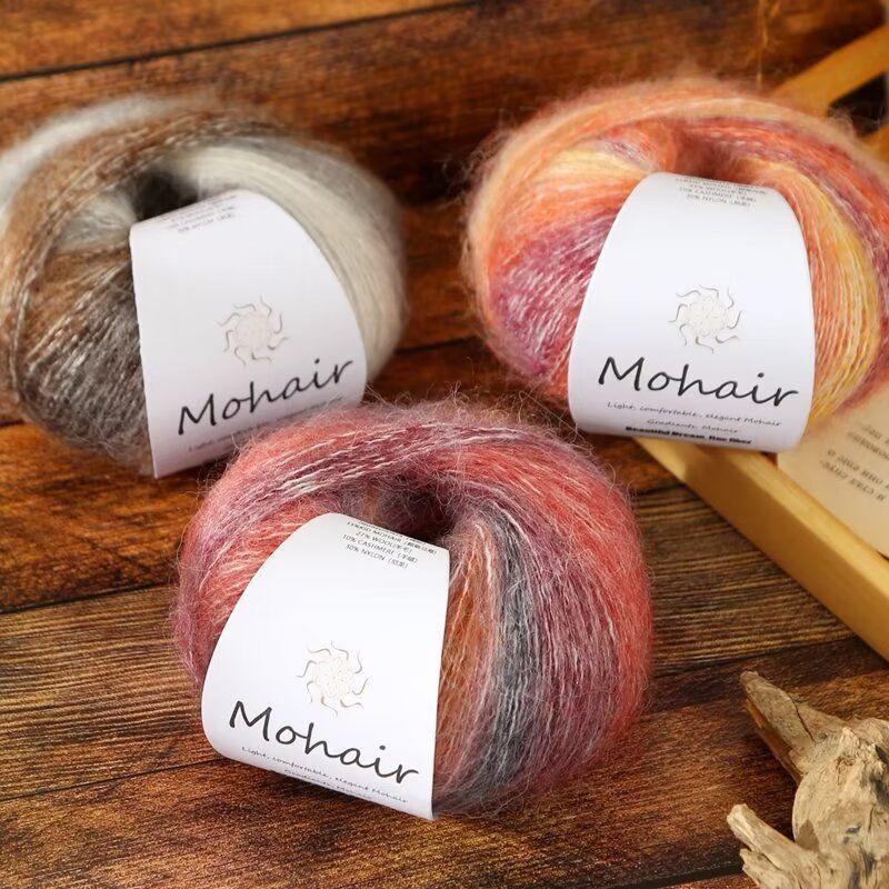 Gradient Rainbow Hand-Dyed Mohair Silk Knitting Kit for Scarf, Hat, Sweater, Shawl