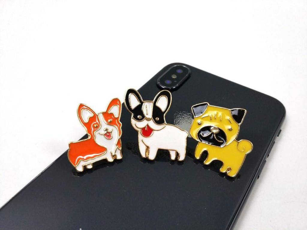 [F NODE] Dog Corgi, French Bulldog, and Pug Pin Badges, Set of 3. Stylish, cute, and versatile pins with butterfly clutches and catches. Fun, unique,
