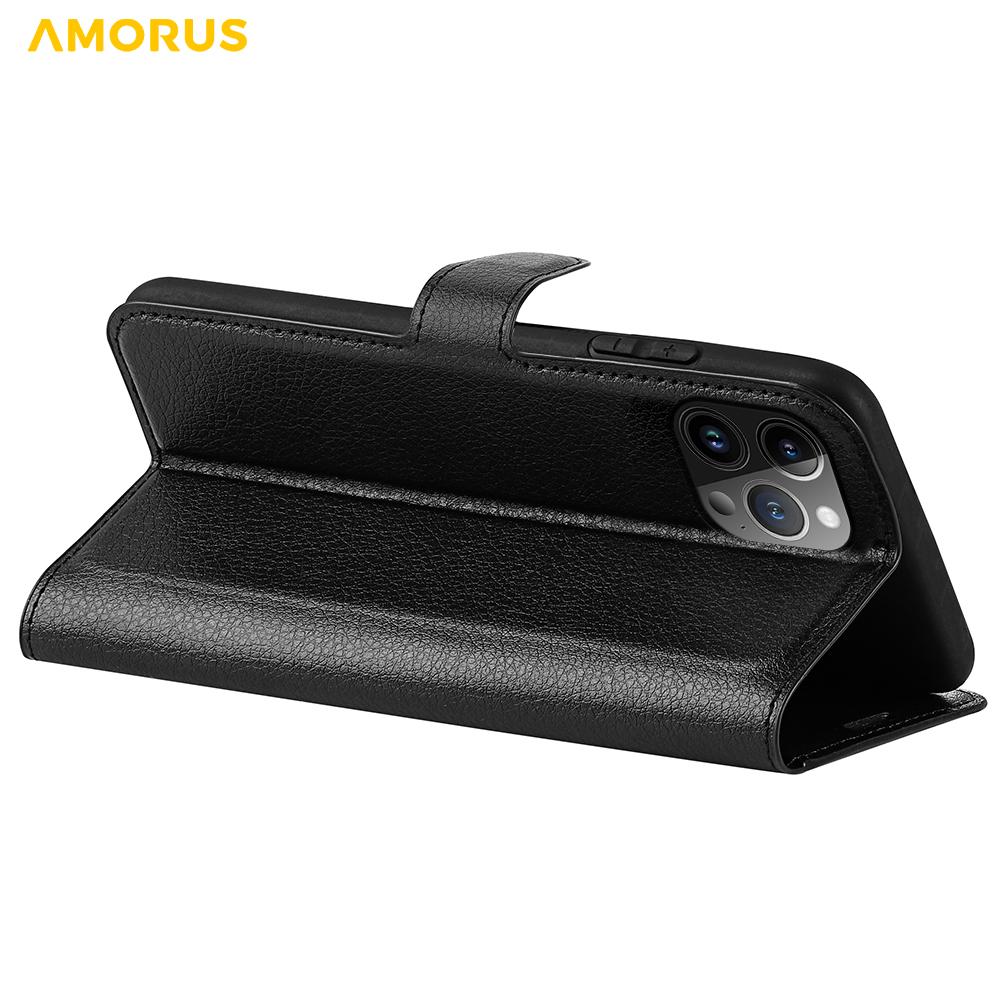For iPhone 15 Pro Max Wallet Case Litchi Texture Shockproof Leather Flip Stand Phone Cover