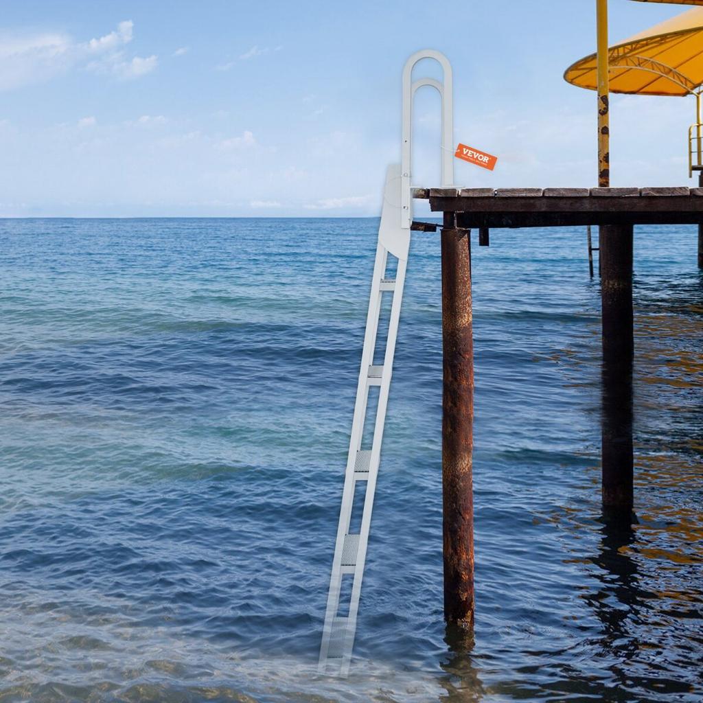 Scaletta per Pontile in Alluminio Scaletta Ribaltabile per Pontile Barca 5 Gradini con Carico 350lbs