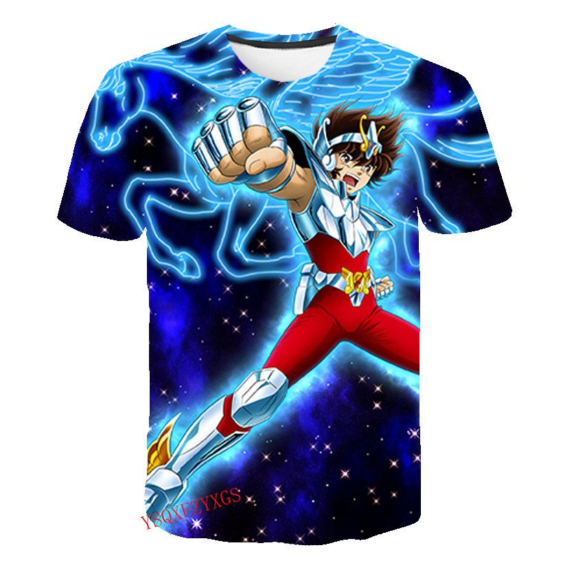 Verão Cavaleiro de Ouro Novo 3D Estampa Harajuku HD Masculino Gola Redonda Manga Curta Moda Infantil Camiseta Desenho Animado Top Casual