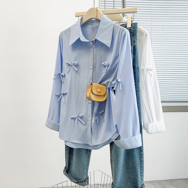Elegant Bow Detail Blouse For Women Striped Print Long Sleeve Casual Daily Shirt