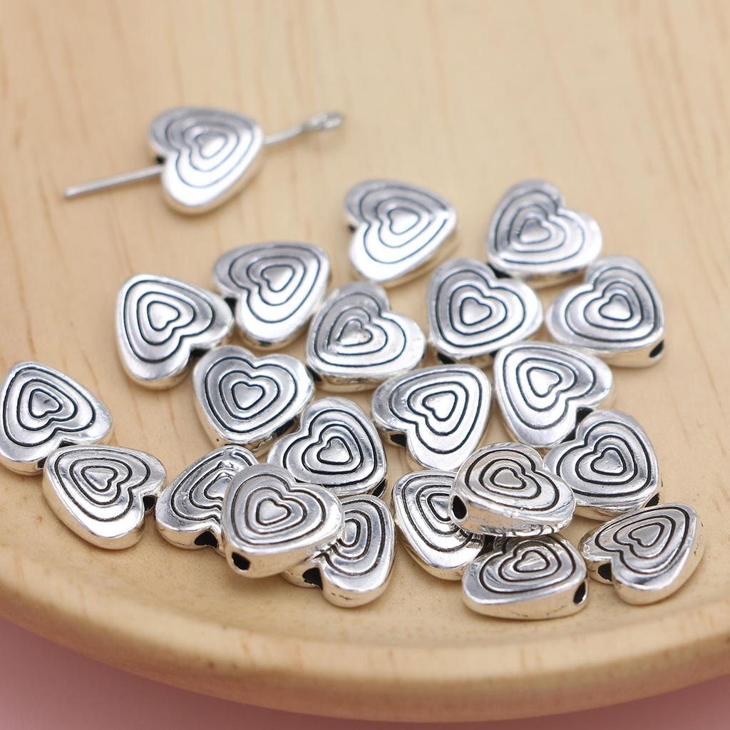 20Pcs Silver Plated Swirl Round Heart Spacer Loose Beads For Jewelry Making Bracelet Accessories Diy Handmade Findings