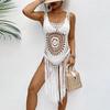 Vestido playero de crochet hecho a mano para mujer, camisola con borlas y flores, calado, para verano