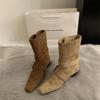 2025 Korean Version Autumn New Niche Design Retro French Short Boots Small Square Head Western Boots Medium Boots Women's Boots