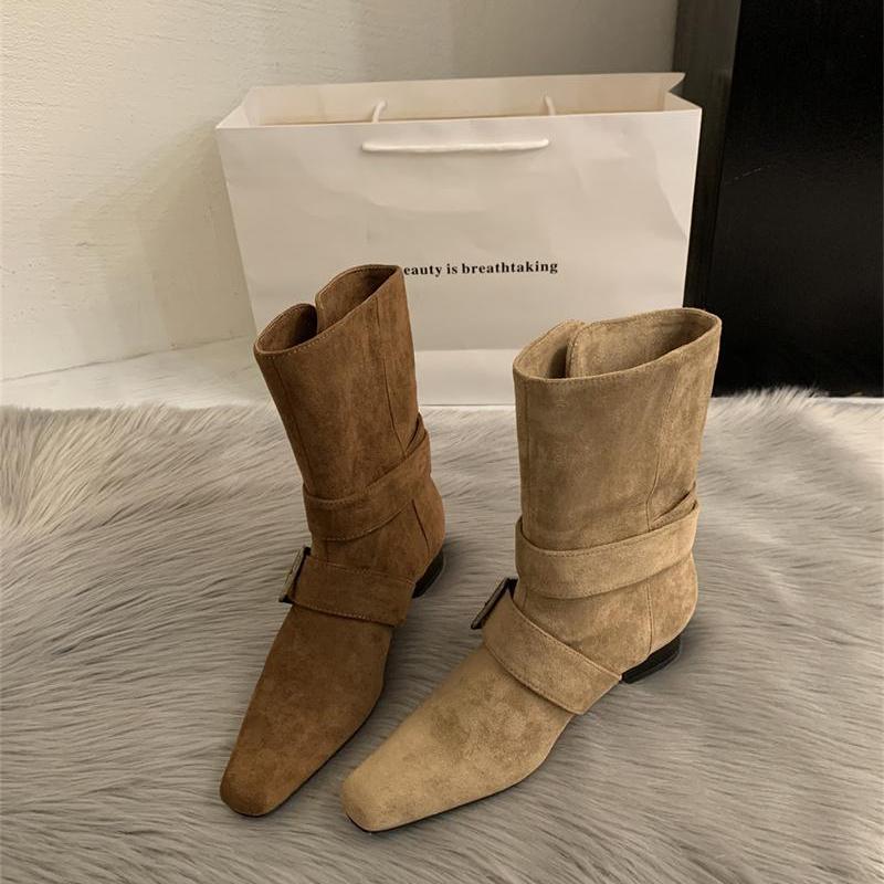 2025 Korean Version Autumn New Niche Design Retro French Short Boots Small Square Head Western Boots Medium Boots Women's Boots
