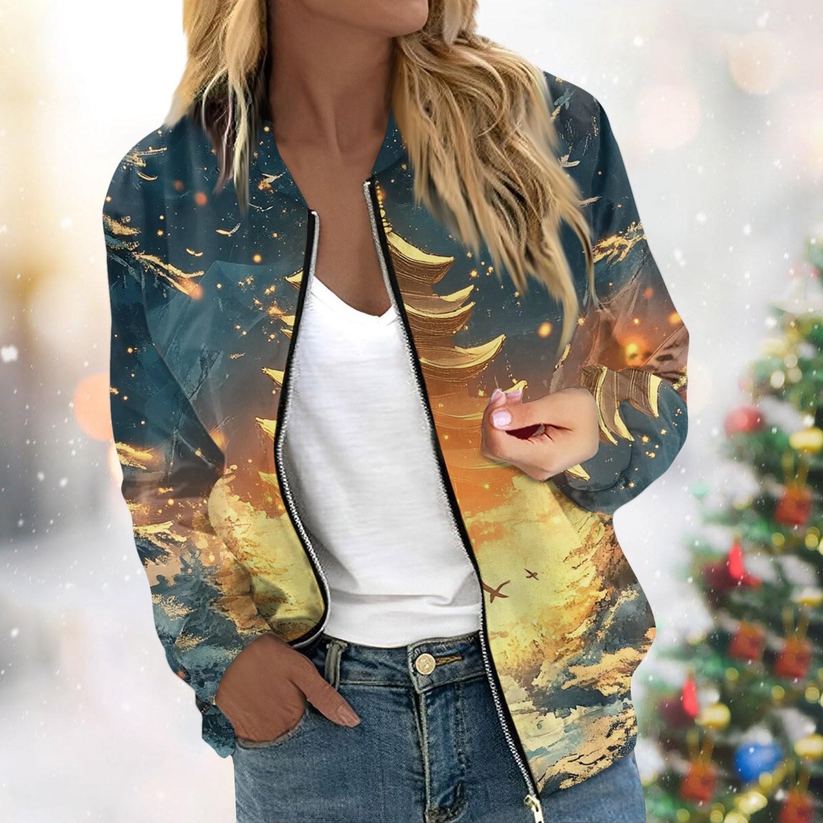 Женская легкая короткая куртка с длинными рукавами на молнии с принтом — фото 10