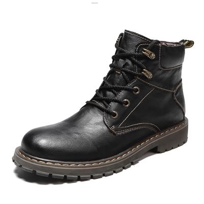 Classic Black Winter Boots For Men Fashion High Top Platform Men's Leather Boots Outdoor Non-slip Lace-up Casual Ankle Boots Man