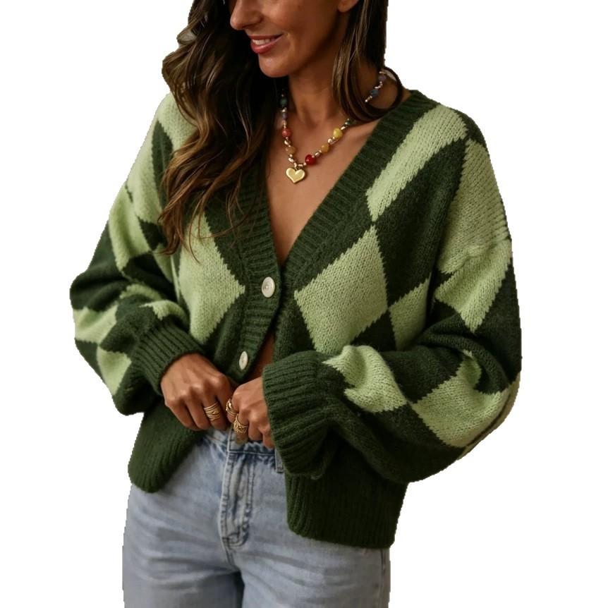 Women's V-Neck Cardigan, Loose Fit