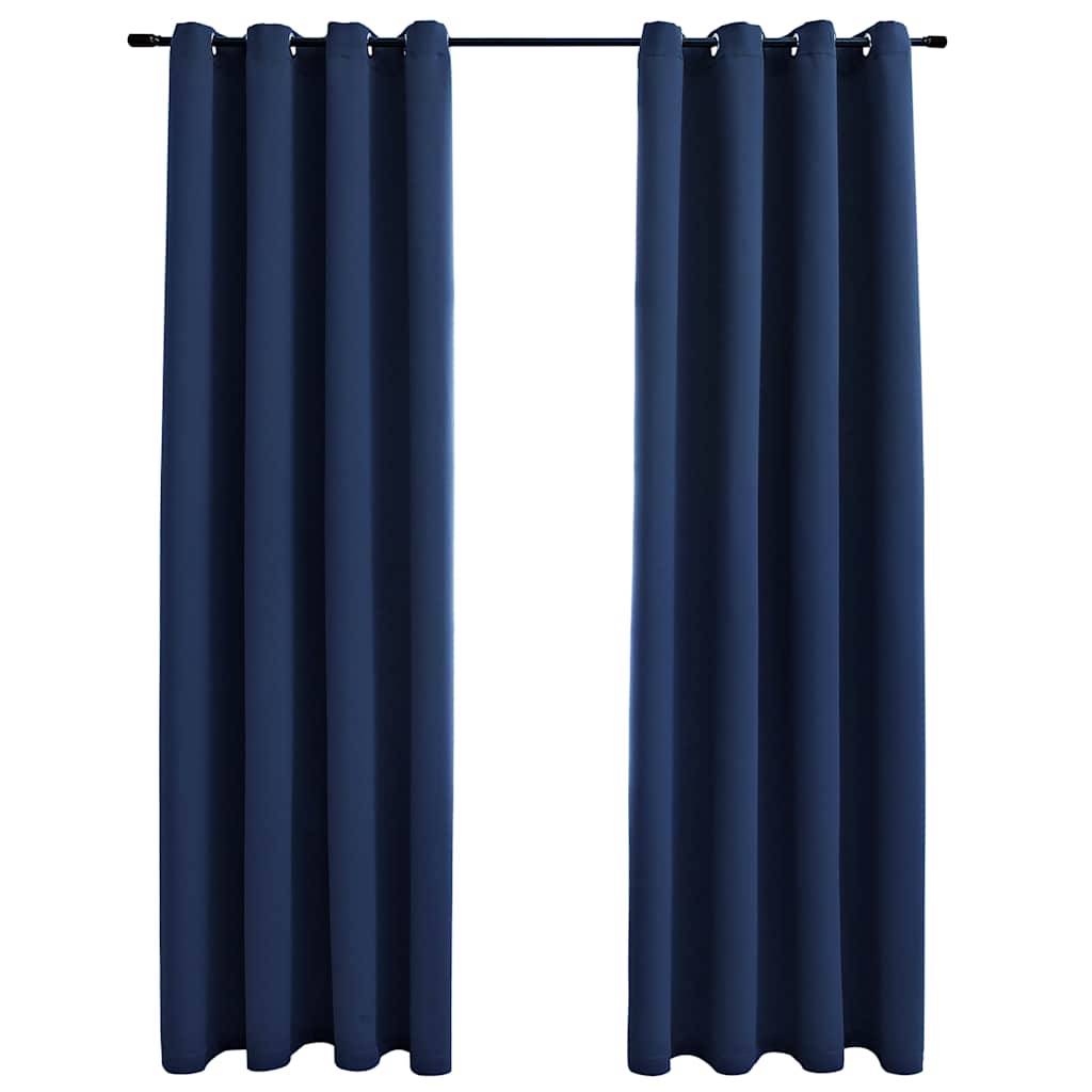 Blackout Curtains with Metal Grommets 2 Pcs Blue 140 X 175 Cm