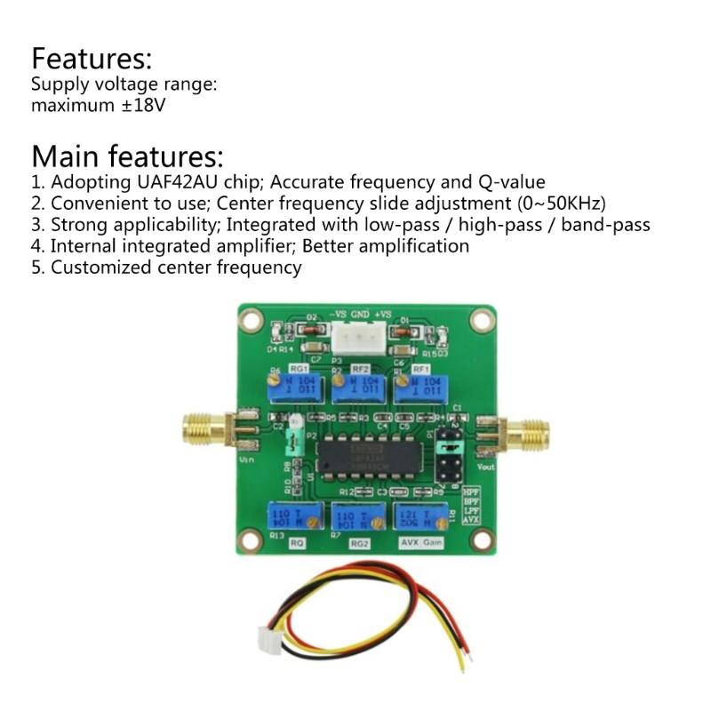 UAF42 Active Filter Adjustable Highpass/Lowpass/Bandpass Filtering Board Q Value Module for Ham Radio Amplifier