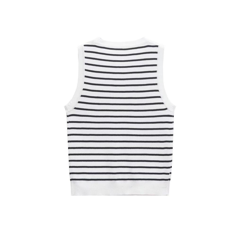 2025 Spring Women's Striped Sleeveless Round Neck Knit Vest - Slim Fit