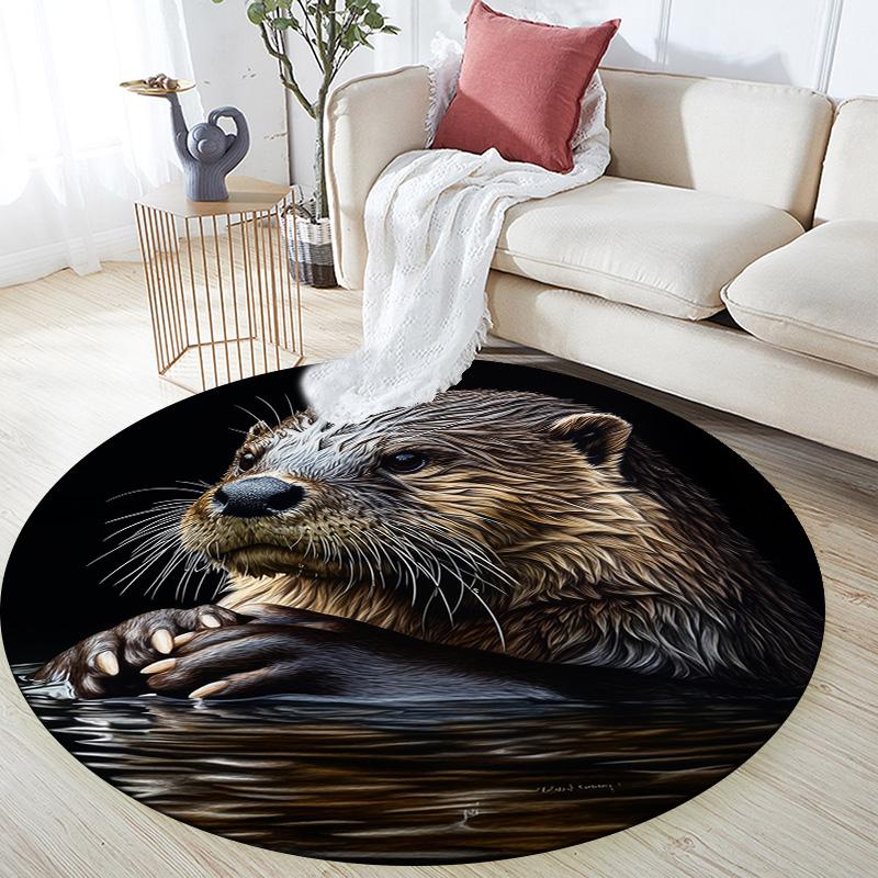 Dog and Otter Round Area Rug,Carpet Rug for Living Room Bedroom Sofa Playroom Decor,Non-slip Floor Mat