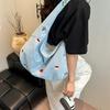 Sweet Women's Denim Shoulder Bag Large Capacity Messenger Bag Cute Embroidered Tote Bag  Outdoor