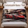 Car Racing Theme Soft Blanket Personalized Custom Name Text Print Warm Blanket Home Sofa Bedroom Decor